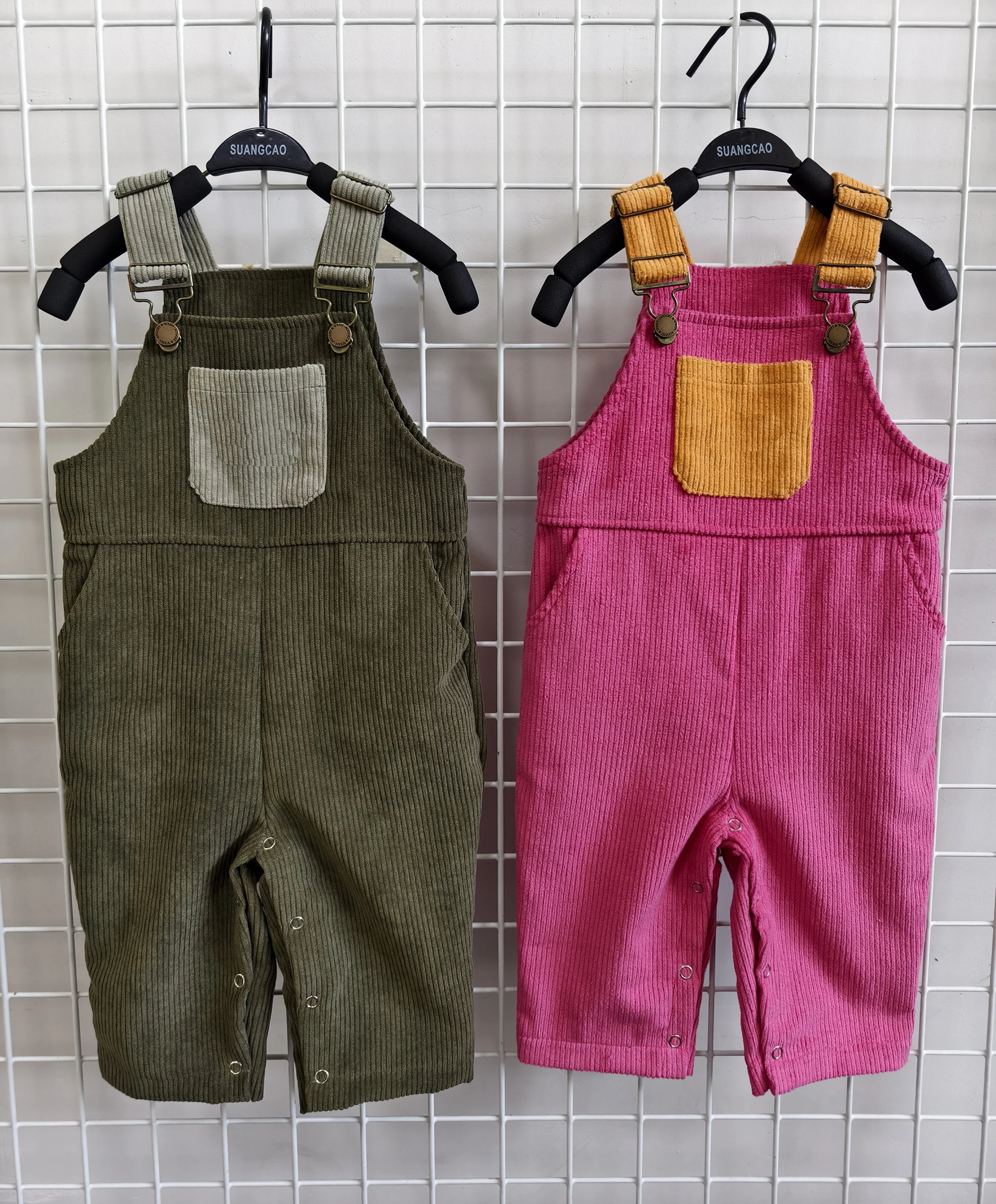 Baby Corduroy Overalls Summer Sleeveless Romper Kids Color Block Square Neck Dungarees Toddler Overall - Image 2