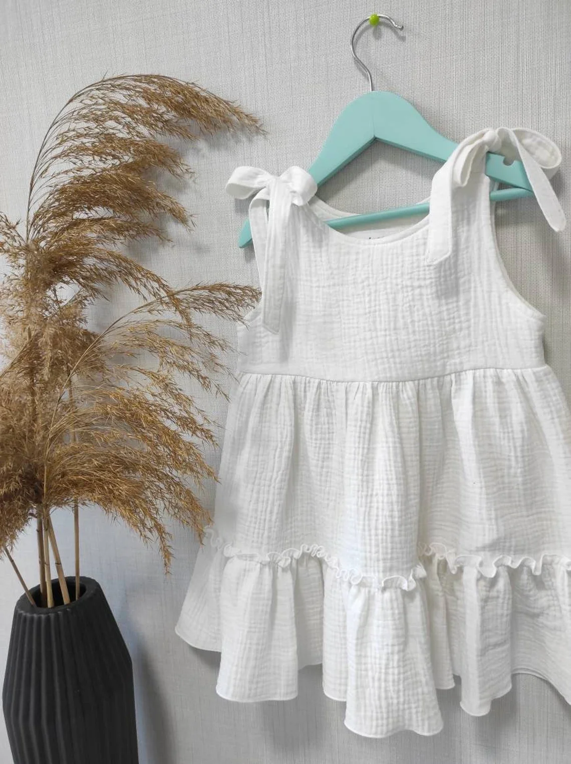 Custom Baby Girl Soft Muslin Ruffle Dress Summer Knot Shoulder Cute Dress - Image 3