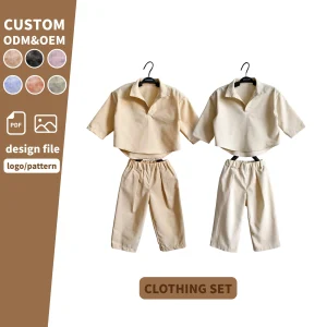 Custom New Baby Clothing Short Sleeve Boy Girl Cotton Linen Custom Print Baby Boys Girl Sports Two-Piece Set
