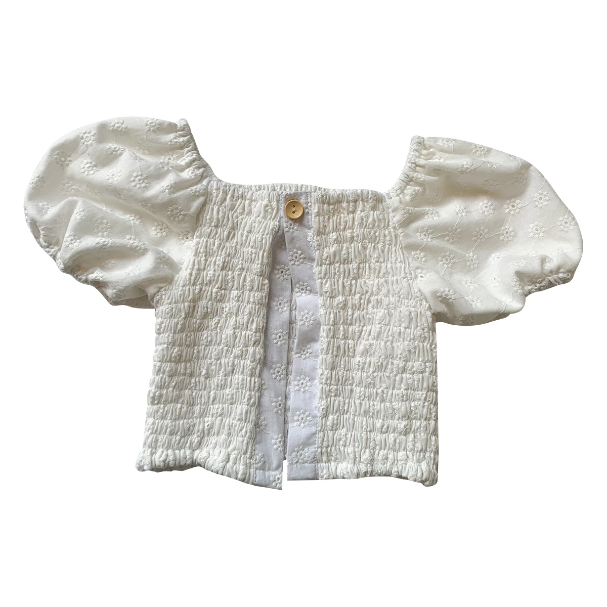 Wholesale 2024 Baby Girls Lace Bubble Sleeve Casual Square Neck Short Sleeve - Image 3