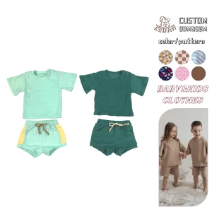 Custom Toweling Cotton Baby T-Shirt Shorts Outfits Casual Summer Short Sleeve Top and Shorts Clothing Sets