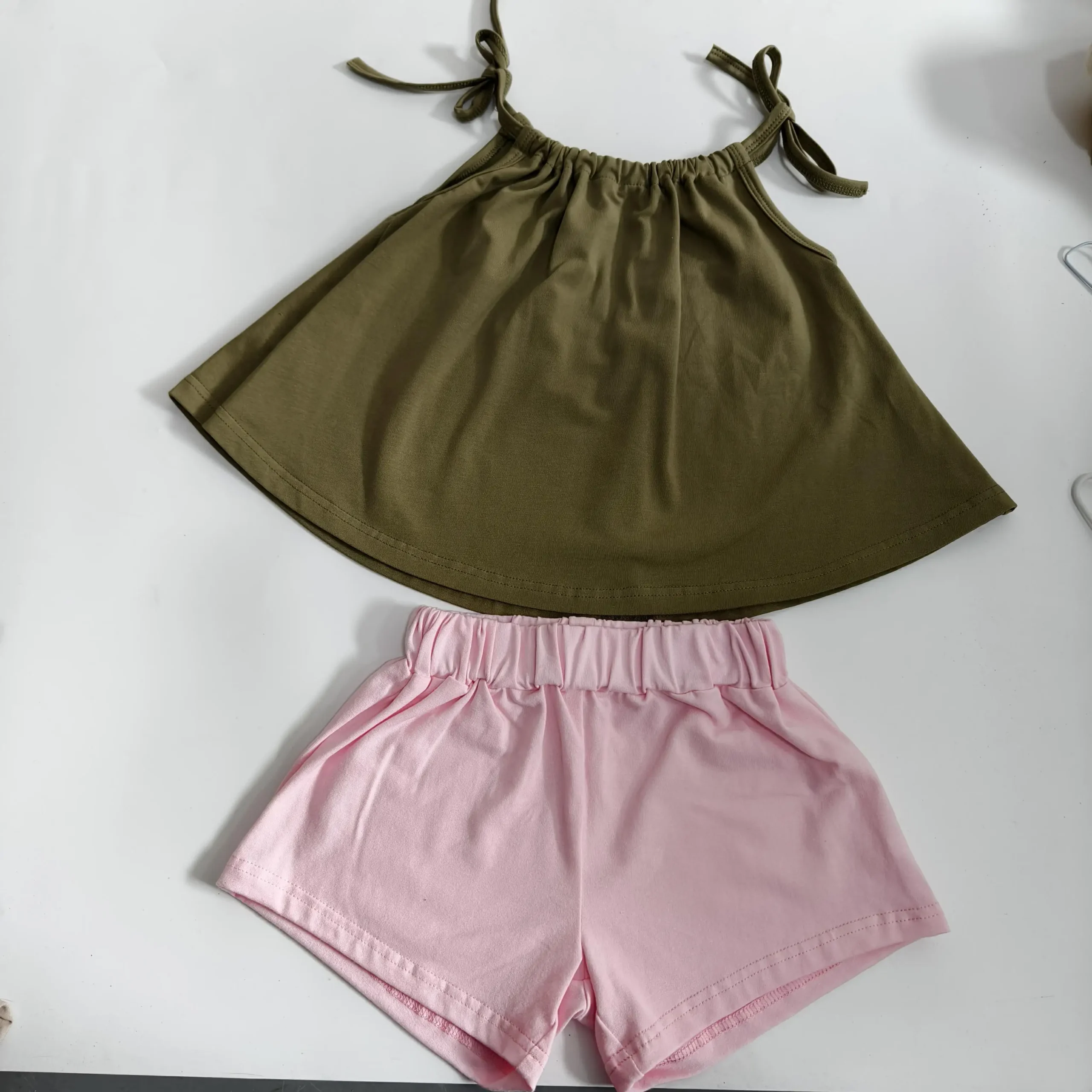 Cotton Short Set Summer Girl Sleeveless Tank Top and Shorts Two Piece Toddler Tie Shoulder Cami Top Set - Image 5