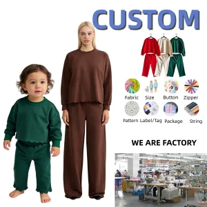 OEM Mommy and Me Matching Outfits Mama and Mini Long Sleeve Crewneck Sweatershirt Pullover Tops and Pant Set
