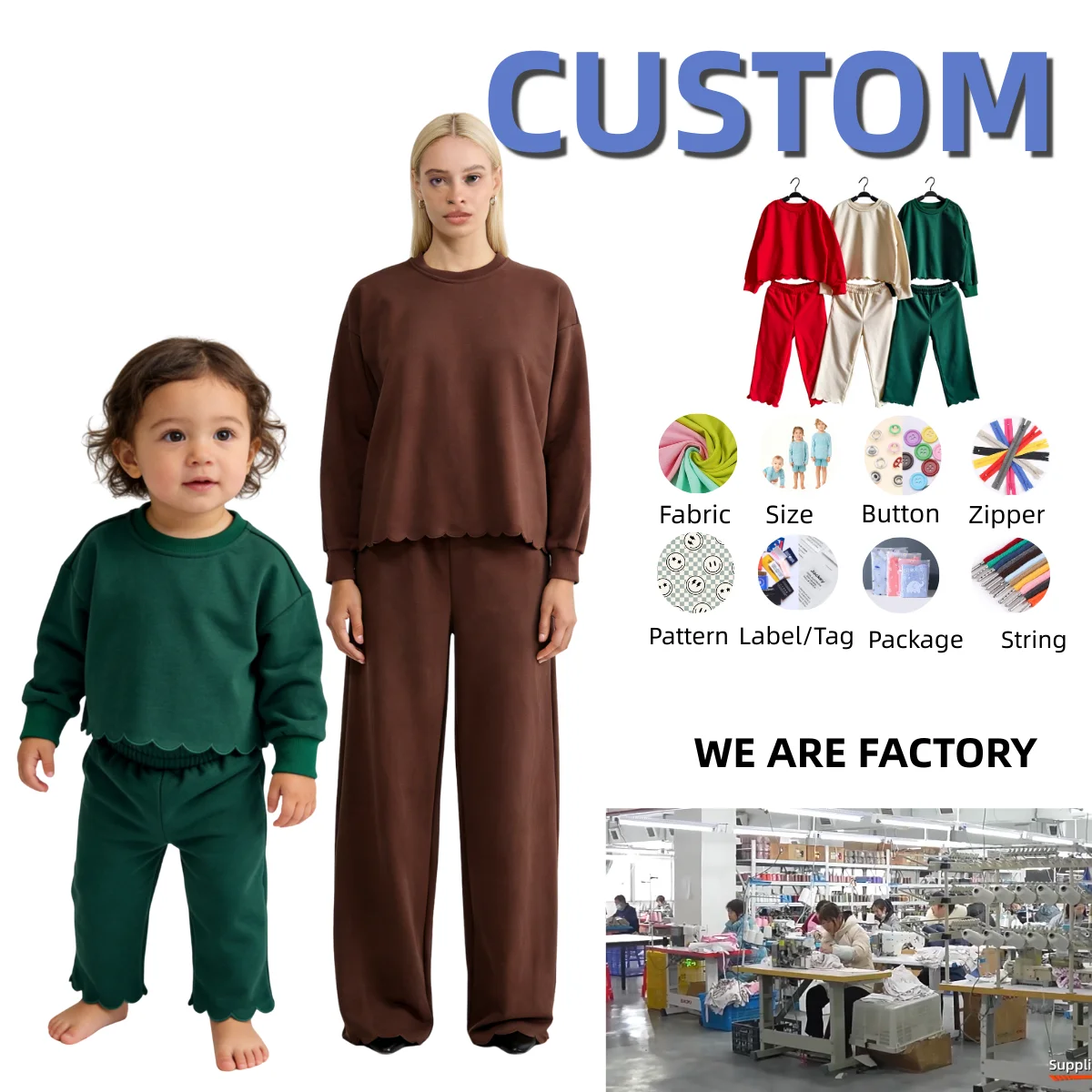 OEM Mommy and Me Matching Outfits Mama and Mini Long Sleeve Crewneck Sweatershirt Pullover Tops and Pant Set