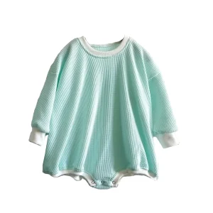 Babe Waffle Bodysuit Spring Long Sleeve Casual Infant Oversized Lounge Romper Baby Waffle Onesie