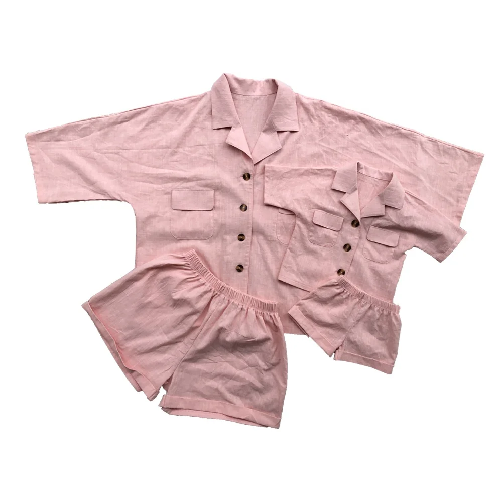 Custom Mommy and Me Baby Linen Cotton Blend Summer Short Linen Clothes Set