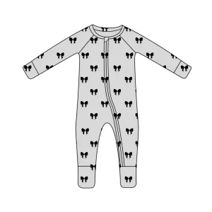 Top Sell Jersey Cotton Bow Pattern Long Sleeve Pajamas Baby Clothes Rompers for Autumn