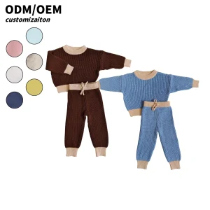 Cozy Soft 2-Piece Knitted Cotton Solid Color Casual Shirt & Shorts Set for Baby Girls Loungewear