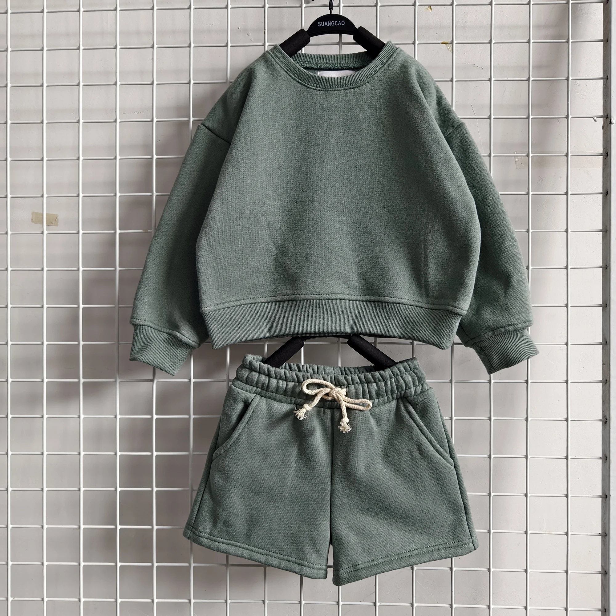 OEM Baby Clothing Toddler Baby Boy Summer Clothes Solid Color Sleeve Crewneck Sweatshirt Top Casual Shorts Set 2PC Outfit - Image 2