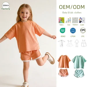 Soft Baby Summer Set Clothing Set Terry Cloth Kids Set Short Sleeve Top & Contrast Trim Elastic Waist Shorts Summer Outfit