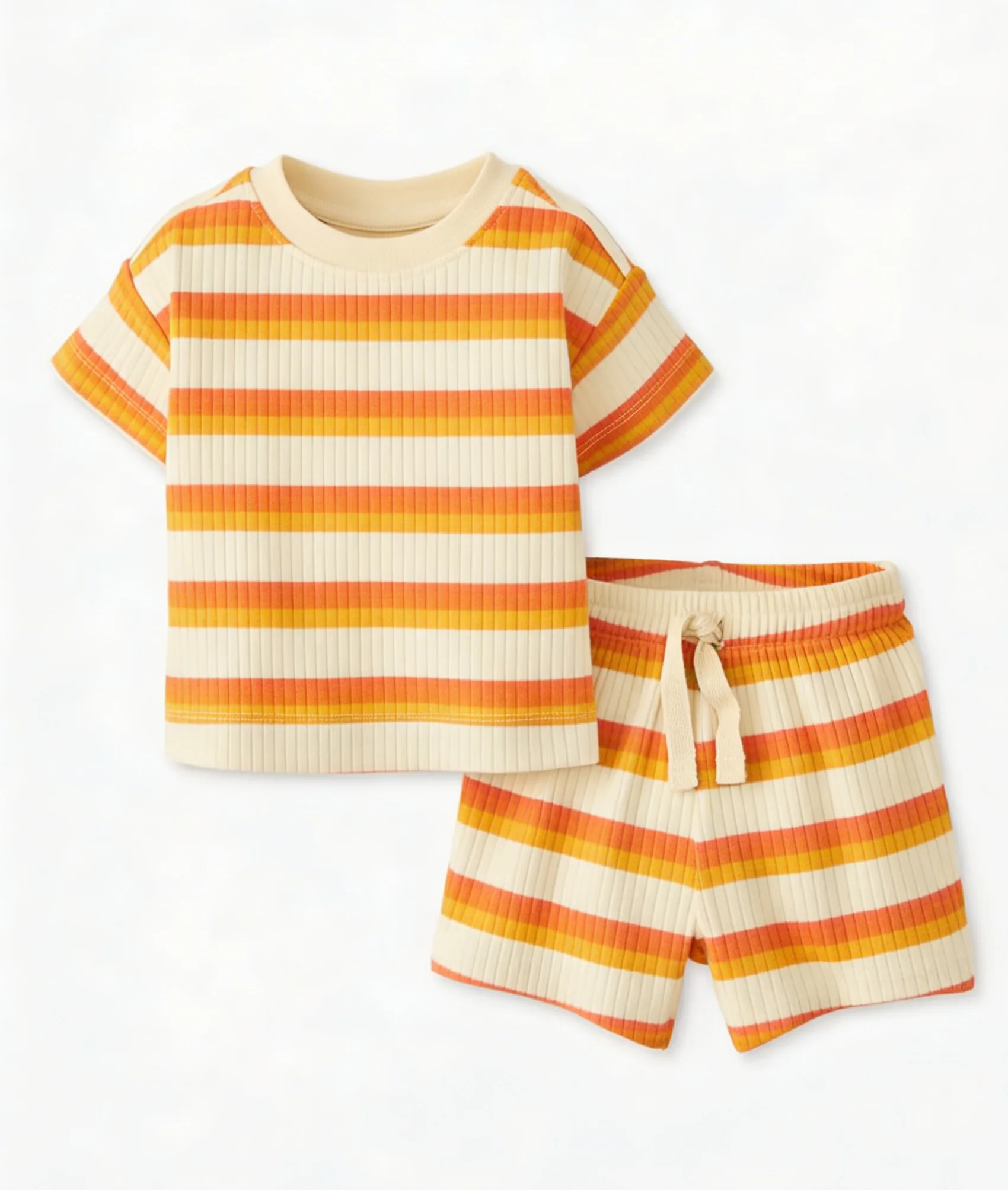 Summer 2-Piece Set Kids Clothes Set Wholesale Toddler 2pcs Outfit Rainbow Striped Rib Knit Set Summer Casual Wear for Baby 0-8T - Image 4
