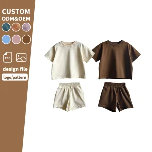 Best Selling Summer Short Sleeves and Shorts 2 Pieces Suit Crew Neck Casual Kids Clothing Set for Girls