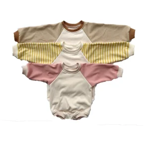 High Quality French Terry Matching Color Long Sleeve Baby Clothes Rompers for Autumn