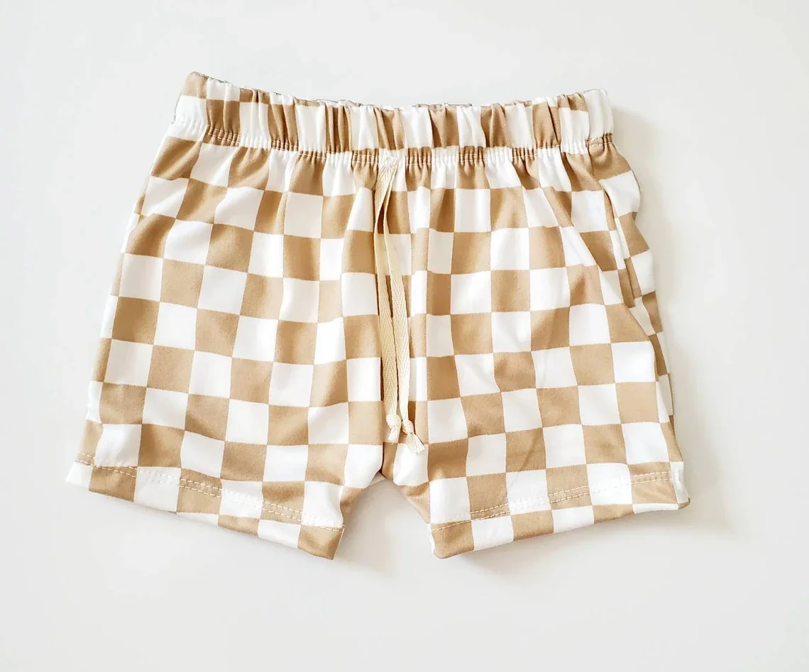 Custom Baby Boy Checkerboard Shorts Knitted Cotton Digital Printing Pattern Toddler Kids Casual Shorts - Image 3