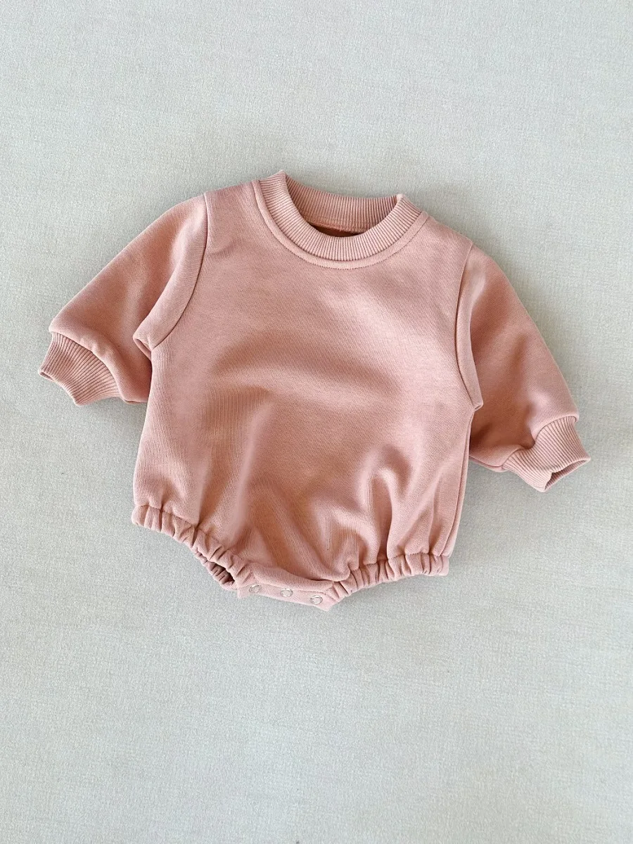0-2T Ready to Ship Autumn/Winter Baby Fleece Solid Color Romper Warm Soft One-Piece - Image 6