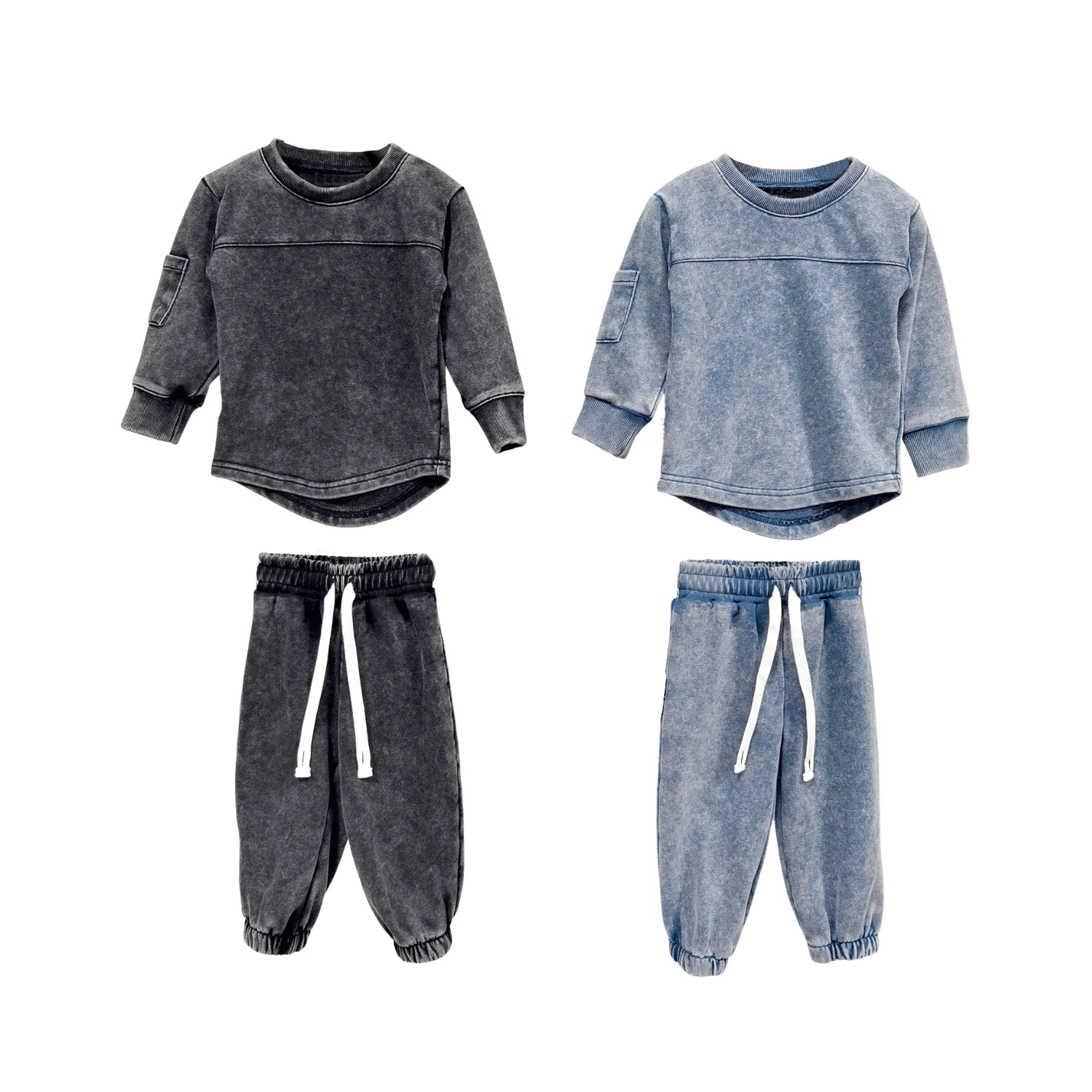 Custom Children's Hoodie Set Kids Clothes Set Spring and Autumn Baby Boys Clothes Long Sleeve Acid-wash Hoodie Set for 0-8T - Image 3