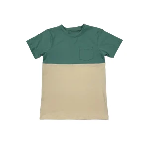 High Quality Custom Baby Knit Cotton Short Sleeve Toddler Color Block Pocket T-Shirt O-Neck Shirt