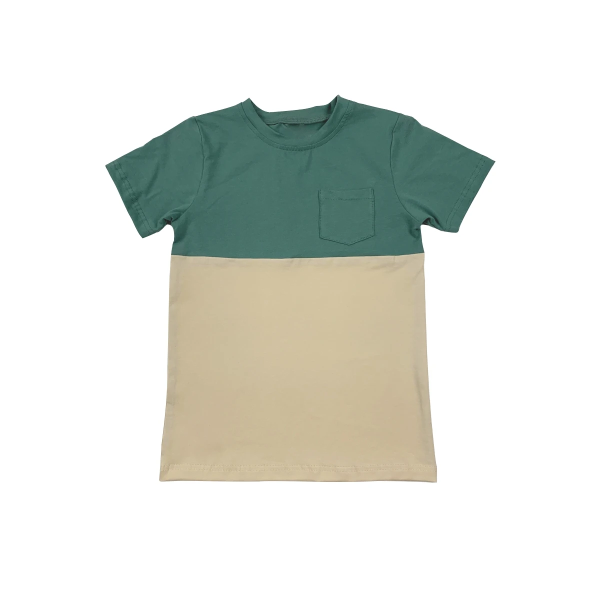 High Quality Custom Baby Knit Cotton Short Sleeve Toddler Color Block Pocket T-Shirt O-Neck Shirt