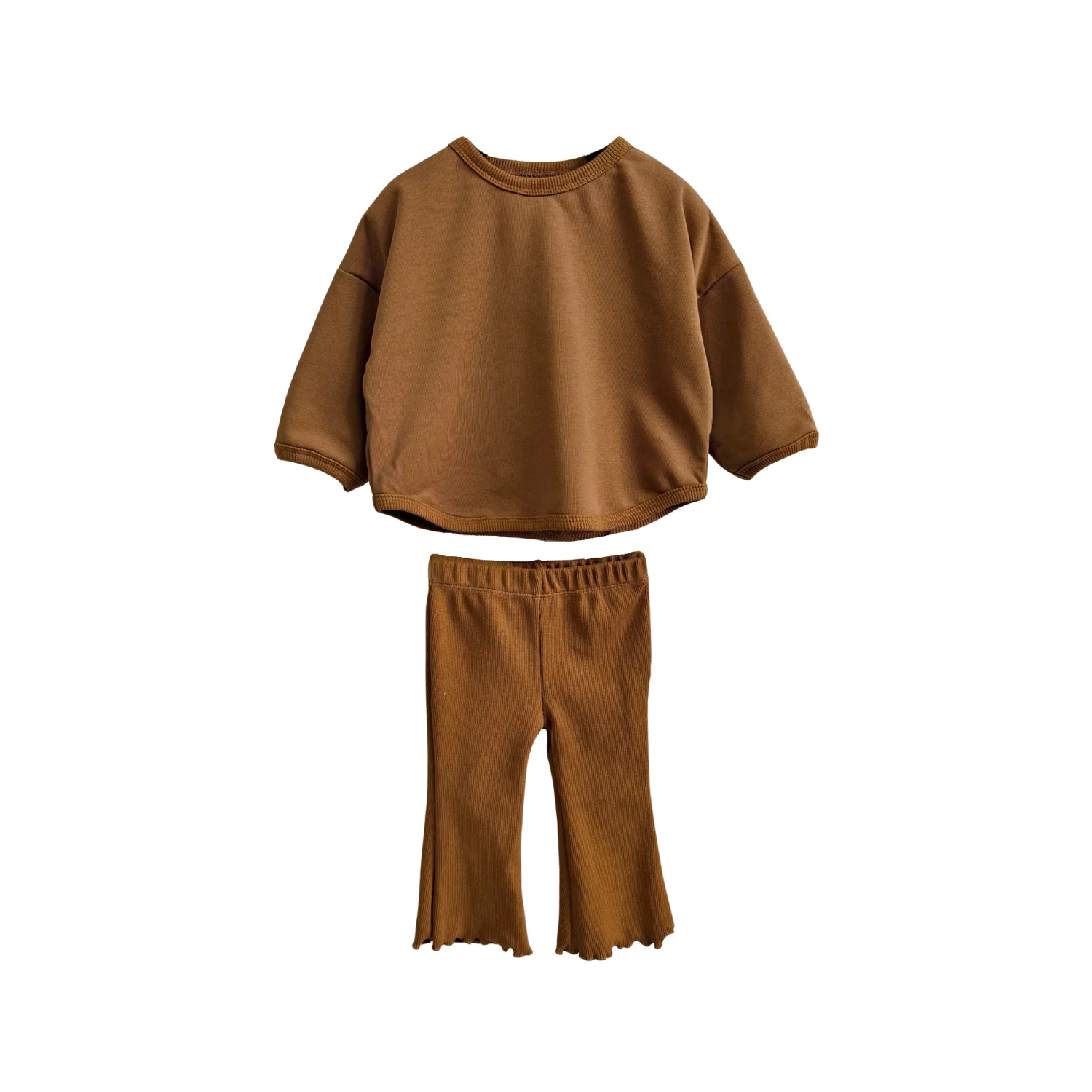 Custom Soft Girls' Set Smooth and Soft Solid-color Long-sleeved Suit Spring Long Sleeve T-Shirt Pants Baby Two-piece Clothing - Image 4