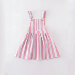 Custom Explosive Kid's Summer Halter Striped Dress Twill Holiday Dress Toddler pink Stripe Denim Strap Overall Dress