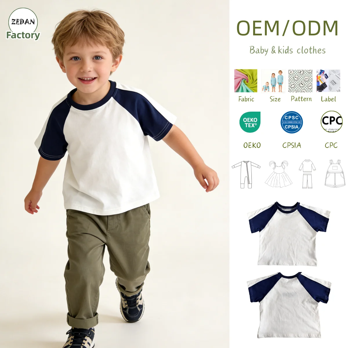 Soft Baby Shirt Kids' White & Navy Blue Raglan Sleeve T-Shirt Casual Short Sleeve Crew Neck Cotton Tee for Boys Girls for 0-8T