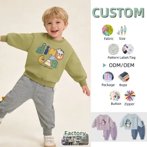 Custom Children's Hoodie Set Children's Autumn Outfit Spring and Autumn Baby Boys Clothes Long Sleeve Acid-wash Hoodie Set