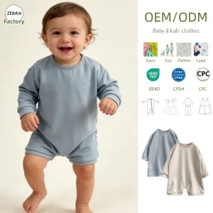Summer Baby Romper Premium Soft 100% Cotton Baby Romper Oversized Long Sleeve Solid Color Terry Cloth Toddler Onesie 0-3T
