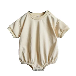 Toddler T-shirt Bubble Romper with Snaps Onesie French Terry Infant Summer Cotton Tee Bodysuit