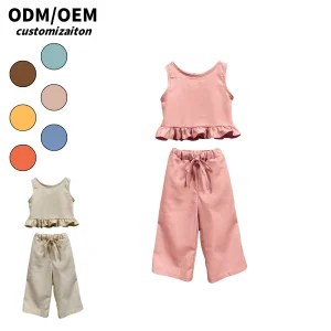 Custom Kids Fashionable Trendy 2pcs Clothing Set Close-Fitting Soft Cotton and Linen Lace Short Sports Casual Outfit