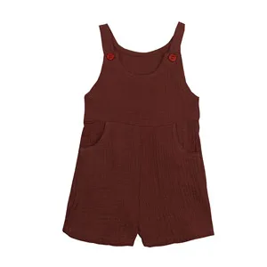 New Product Muslin Jumpsuit Button Overall Shortall with Pocket Baby Romper for Summer - Image 4