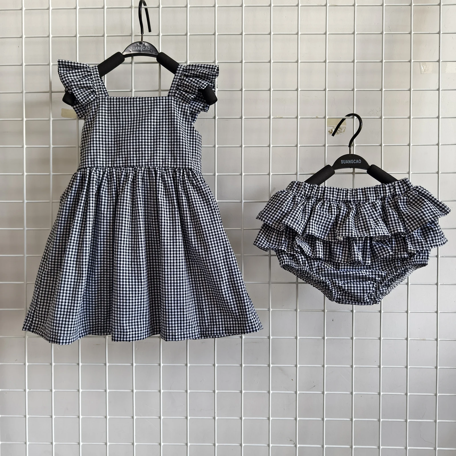 Custom Baby Girl Sets Clothes Girls Casual 100% Cotton Dress Short Sleeve Buffalo Check Red White Plaid Dresses for Kids - Image 2