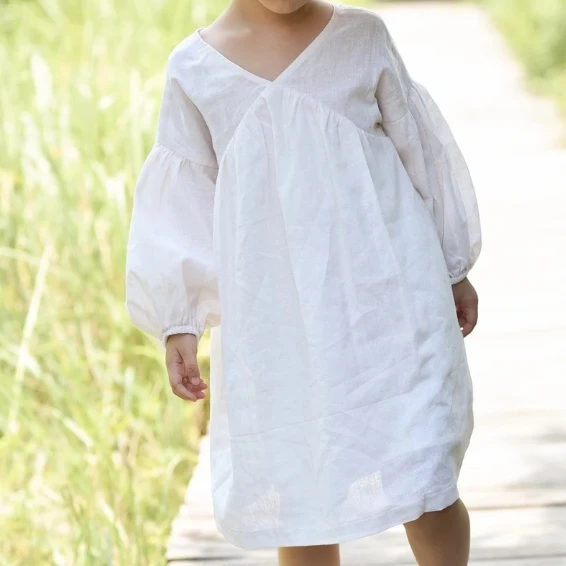Spring Summer Girls Light and Breathable Dress V-neck Loose Solid Color Linen Cotton Dress Spanish Baby Clothes - Image 4