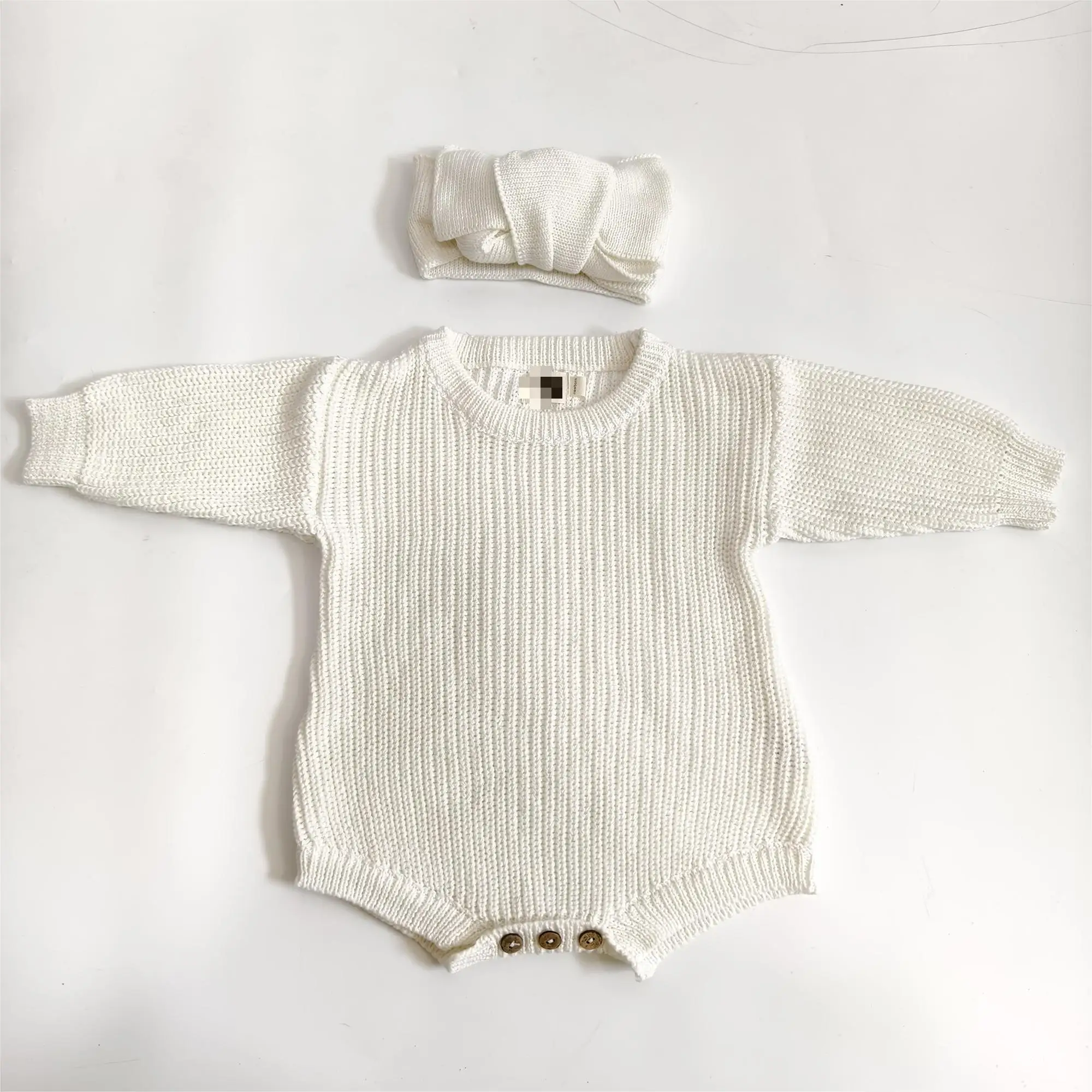 Newborn Cozy Unisex Baby 100% Cotton Knitted 3 Pieces Set Long Sleeve Button Romper Newborn Baby Gift Baby Clothing - Image 6