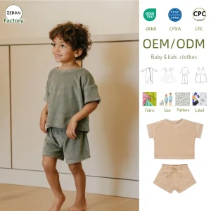 Wholesale Organic Terry Baby Clothing Sets Stripe & Plain Soft Unisex 2-Piece Toddler Summer Outfits Quick Dry Breathable