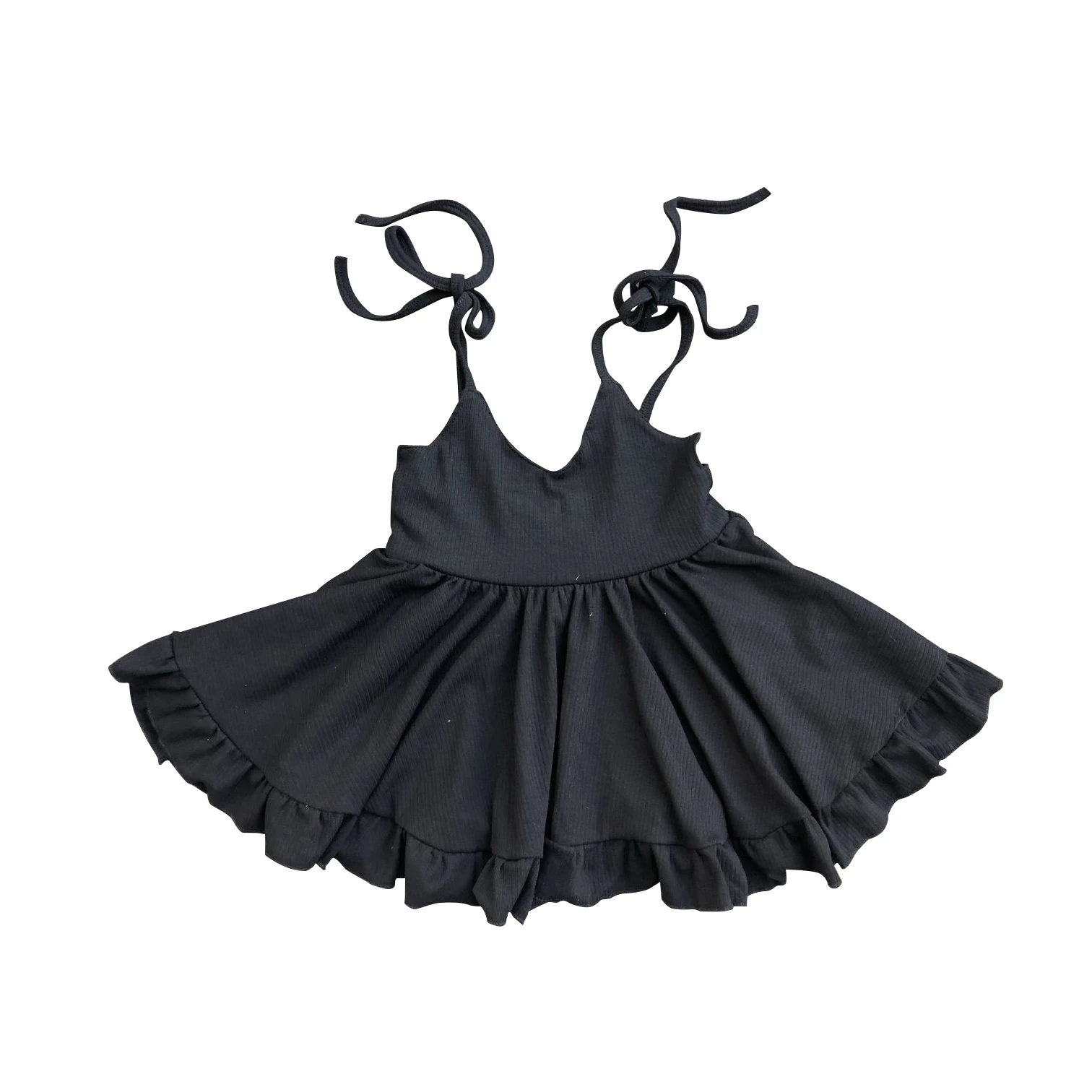 Custom Summer Baby Girl V-neck Knitted Cotton Dress Backless Sleeveless Ruffle Dress - Image 6