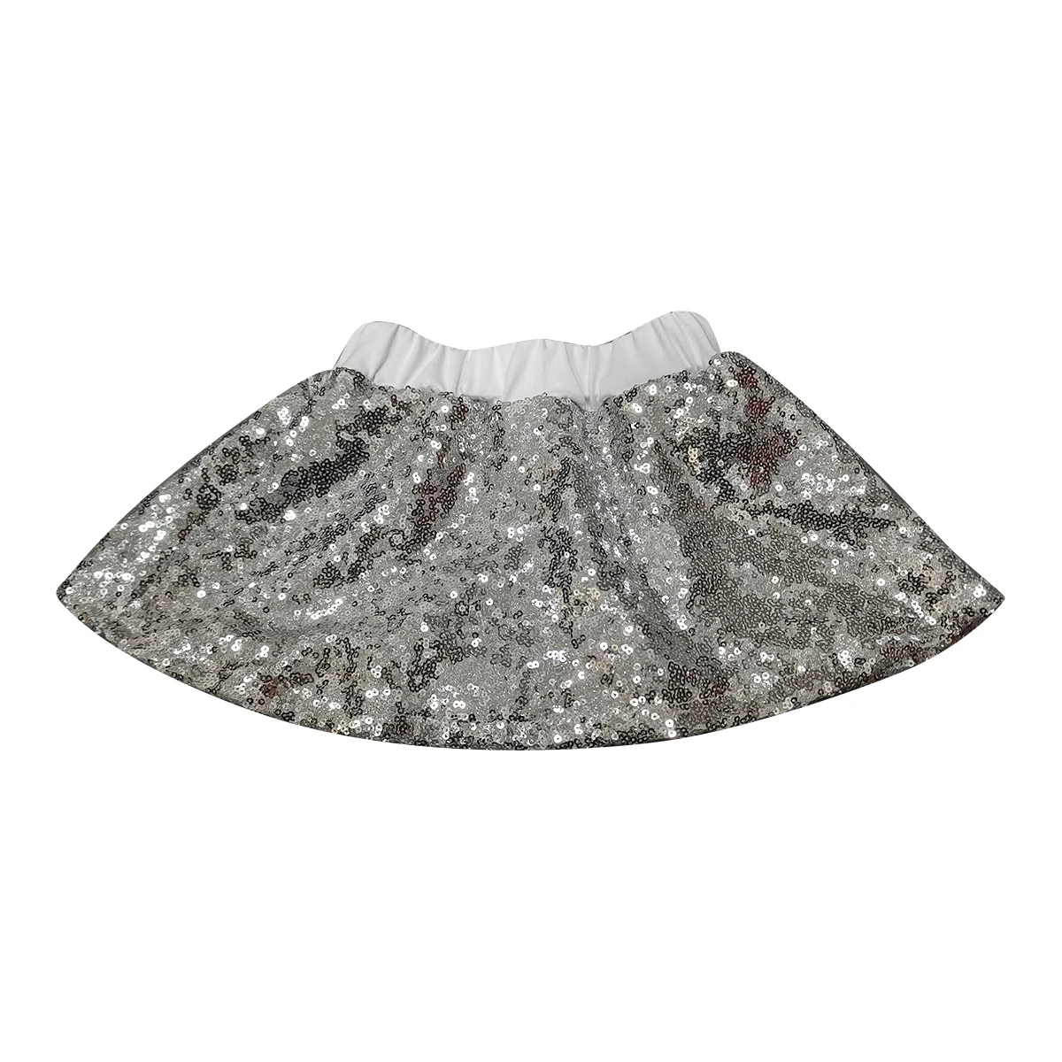 Girls Silver Sequin Skirt Kids Party Glitter Skirt with Lining A-line Dance Flared Glittery Skirt - Image 4