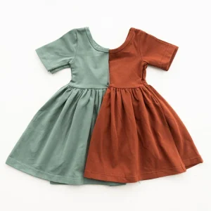 Wholesale Custom Colors Baby Clothes Girls Dress Casual Summer Solid Red Kids Girls Dresses Gift  for Girls