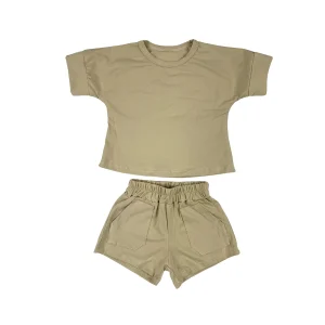 European and American style custom summer kids simple loose short-sleeved shorts two-piece sports style T-shirt suit