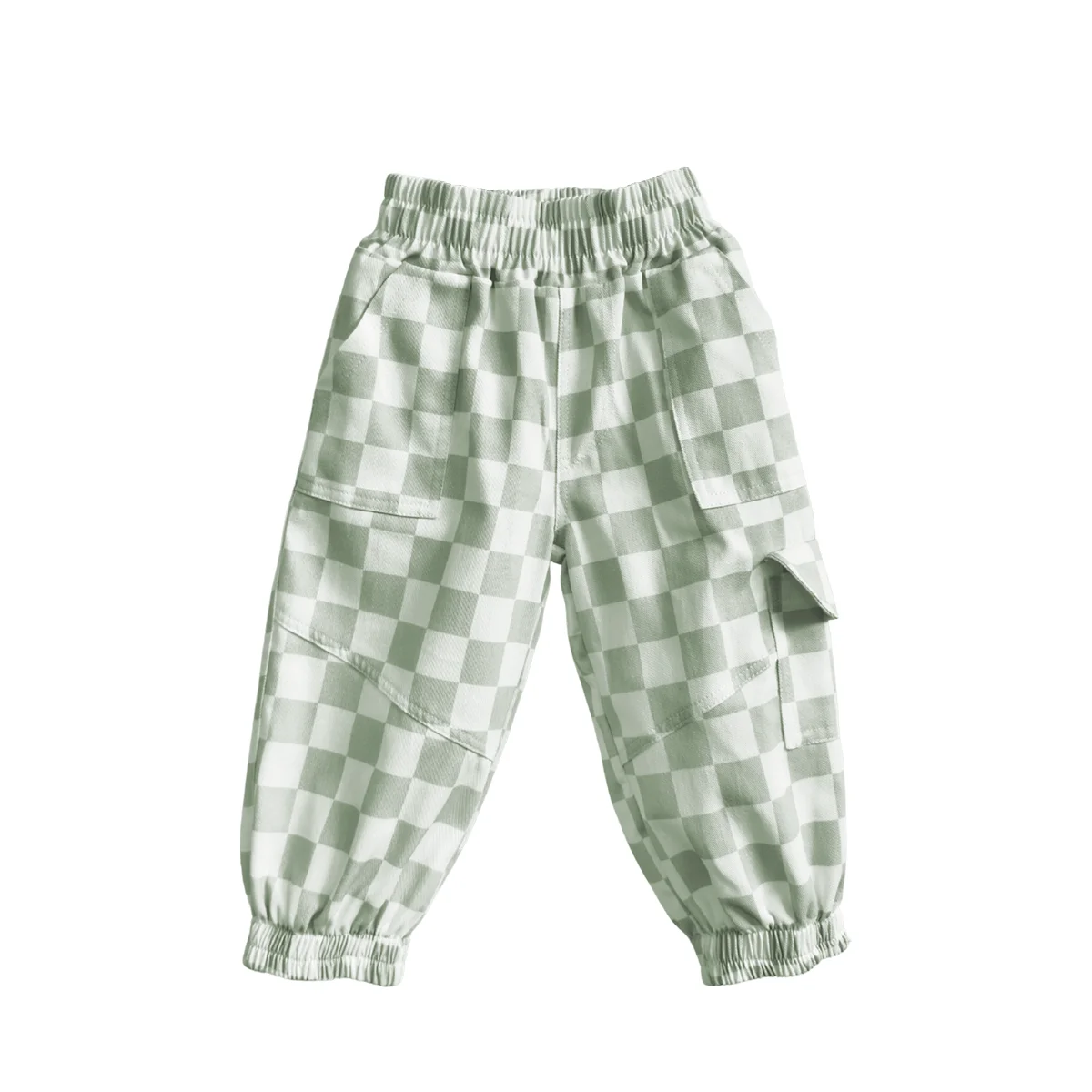 Custom Color Twill Fabric Baby Pants Unisex Plaid Pattern Knitted Design Drawstring for Spring Popular Breathable Baby Clothing