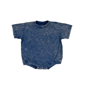 Baby Vintage Style Acid-Wash Set Custom Cotton Knit Toddler Bubble Romper