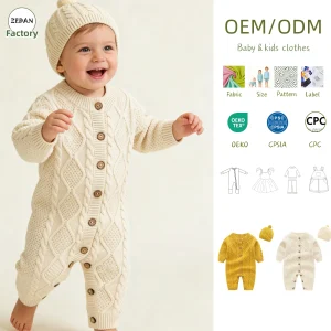 Hot Sale Wholesale  Baby Onesie Solid Color Front Snap Knit Onesie Hairball Hats  Cotton Thread Baby Romper