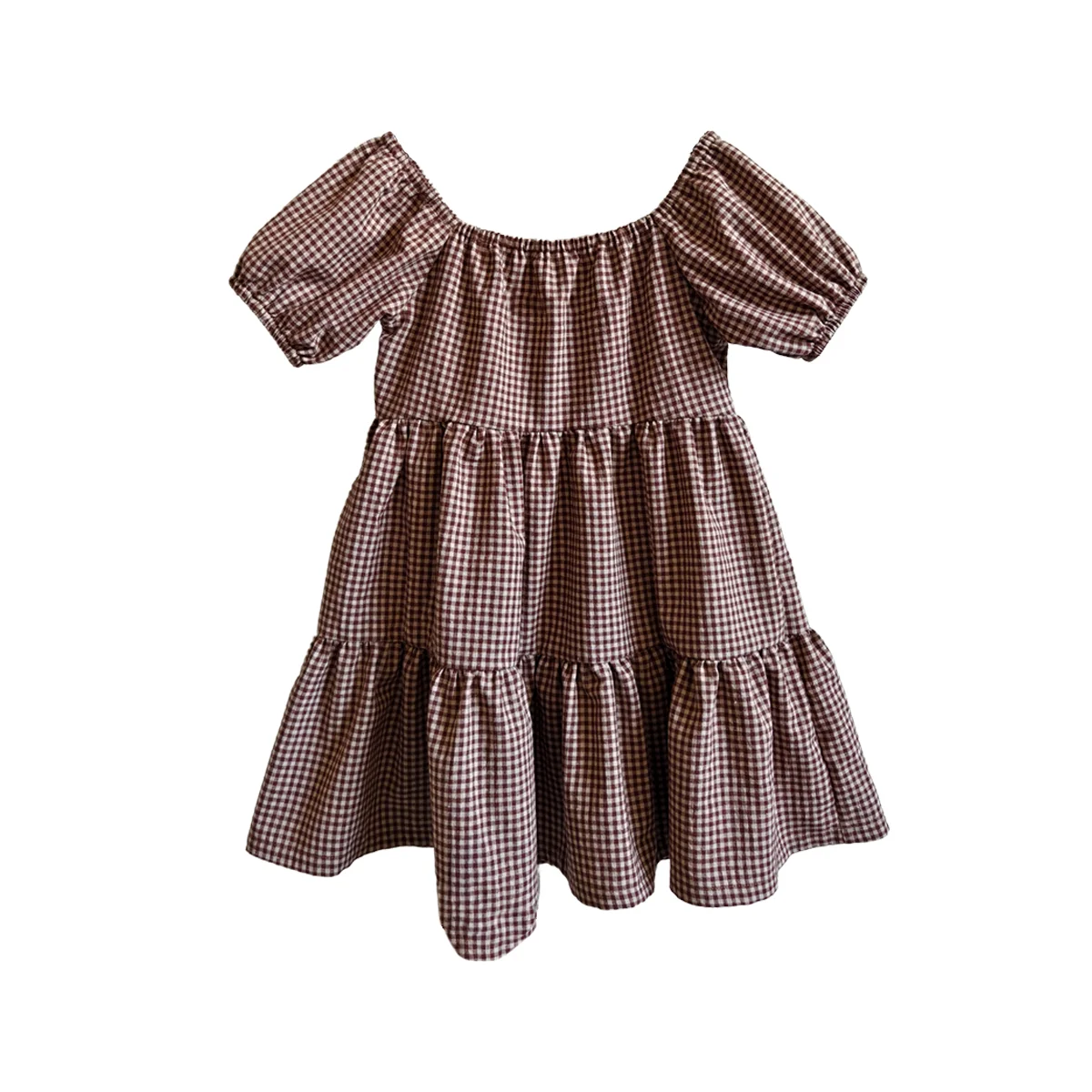 Factory Price Linen Short Sleeve Summer Girl Dresses for Toddlers Custom Color Plaid Pattern Casual Style O-Neck Age Children