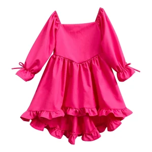 High Quality Custom Linen Cotton Blend Bubble Sleeve Back Tie Princess Ruffle Big Skirt Dress
