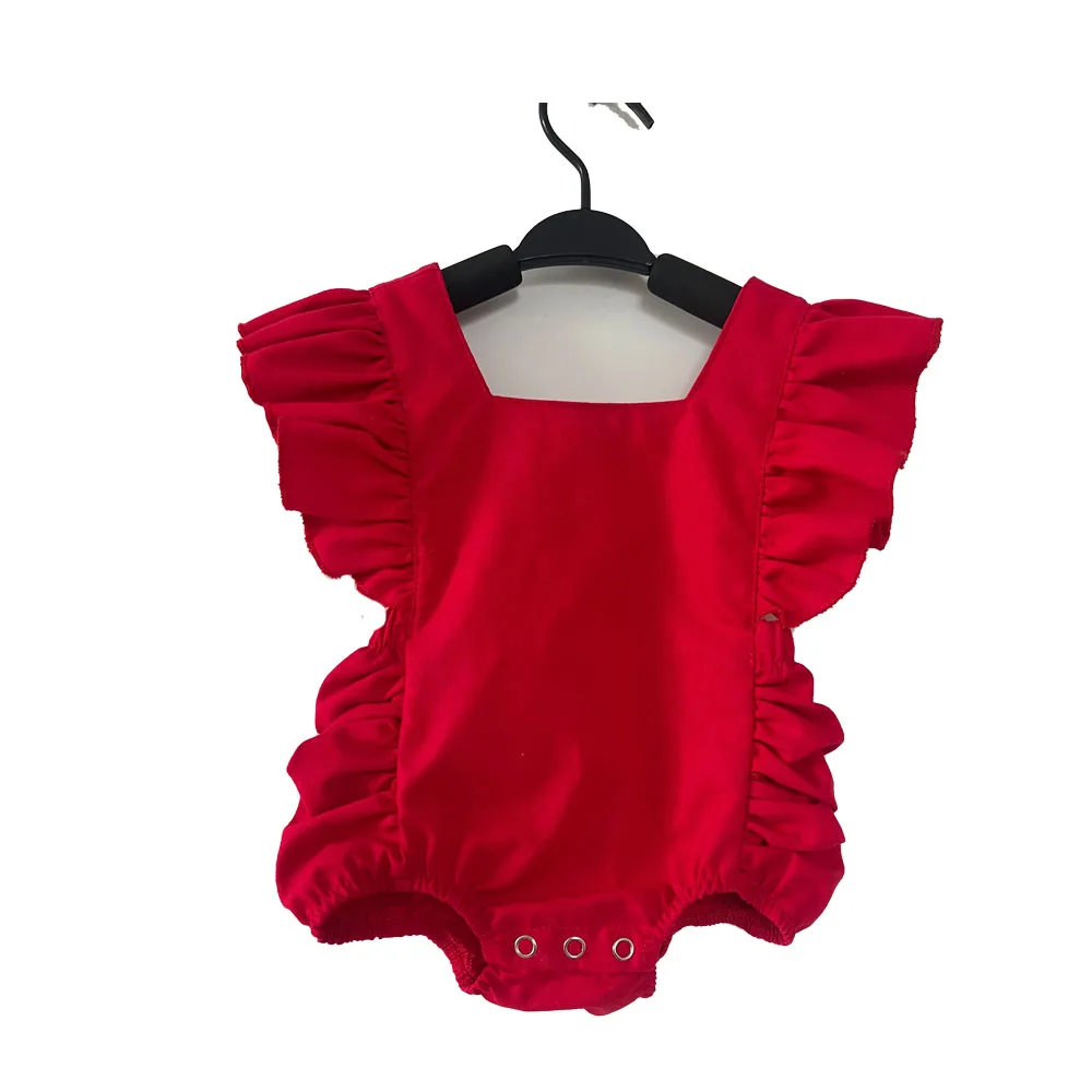 Red Jumpsuits Baby Girl One-piece Baby Cute Princess Baby Blank Rompers Organic Knit Cotton Romper - Image 4