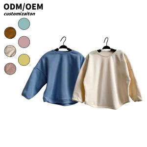 Custom Kids Toddler French Terry Pullover Sweatshirts Long Sleeve Kids Top Candy Colors Casual Solid Pattern Jersey Custom Logo