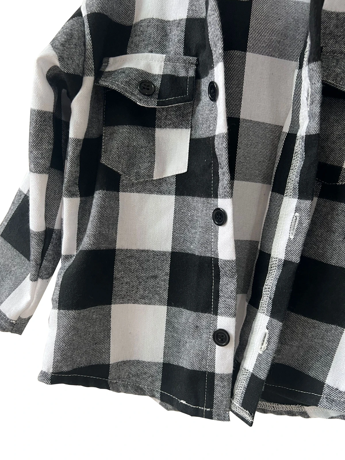 Toddler Boys Button Down Shirt Long Sleeve Custom White and Black Plaid Boys Flannel Checked Hooded Shirts for Kids - Image 4