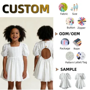 Wholesale Girl's Dress Square-neck Flower Dress Baby Clothing Half Sleeves Summer Ruffled Lace Halter Top with a Slit Opening