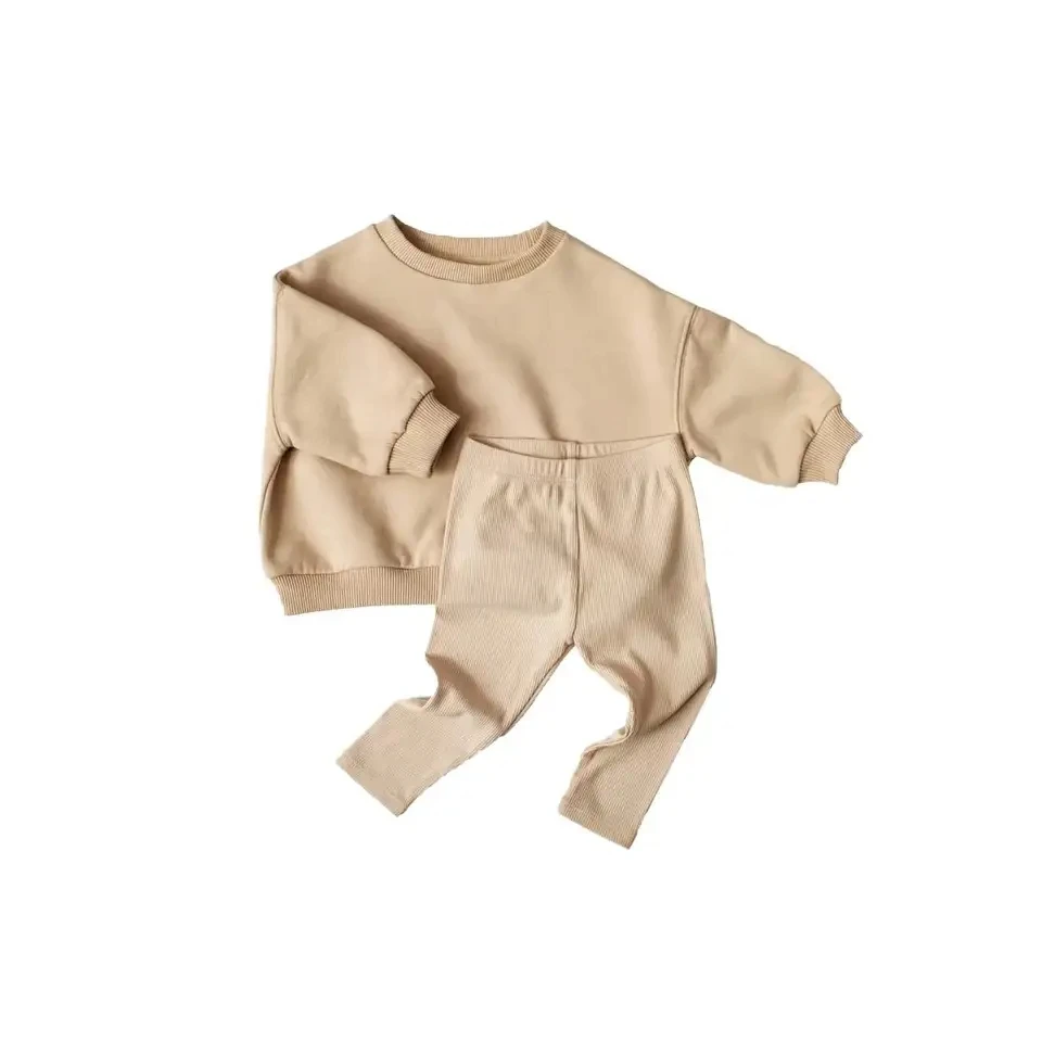 Toddler Custom Spring Autumn Unisex Casual Long Sleeve Sweatshirt Ribbed Leggings Kids Casual Sets - Image 3