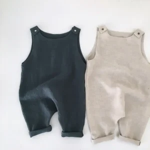 New Arrival Quality Baby Clothes Summer Solid Color Linen Baby Bodysuit Unisex Baby Girl Jumpsuit