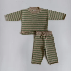 Fashion 100% Cotton  Baby Sweater Stripe Set Winter Long Sleeve Oversize Kids Knit Set Baby Clothing
